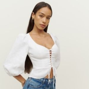 Reformation Barrett Linen Lace up Top